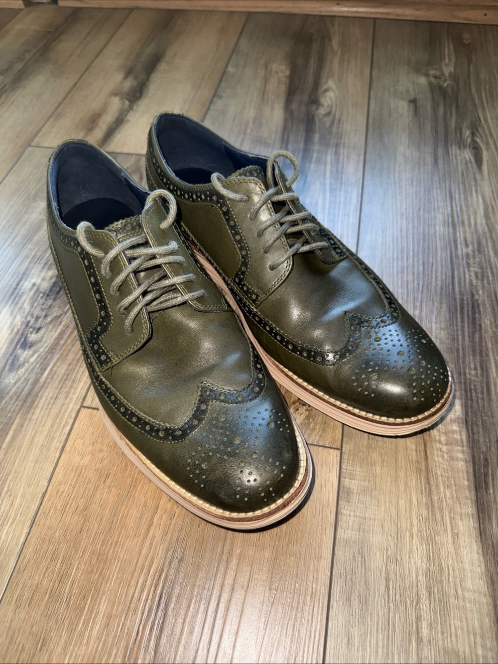 Mens Cole Haan Olive leather brogue oxford shoes 10.5